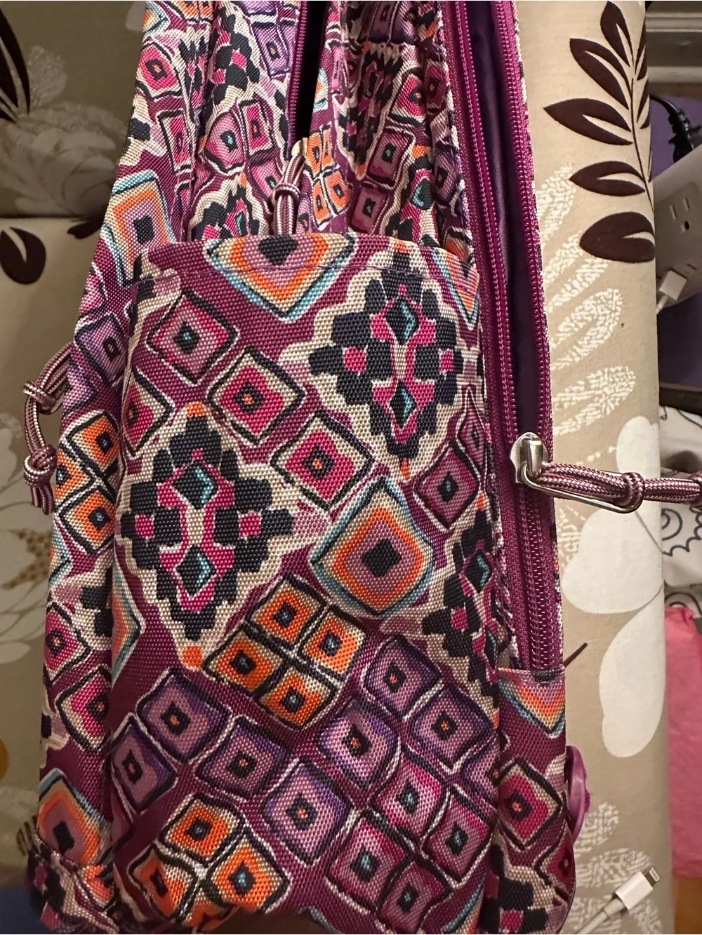 Vera Bradley Multicolor Geometric Laptop Backpack with Purple Base